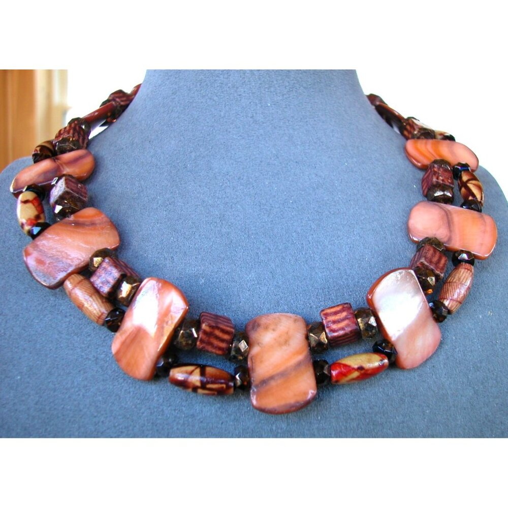 Vintage Necklace , Brown Blister Pearls, Glass Beads & Wood, Hook & Eye Closer